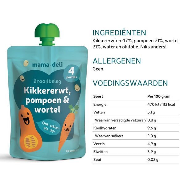 Baby broodbeleg kikkererwt, pompoen & wortel 8 mnd