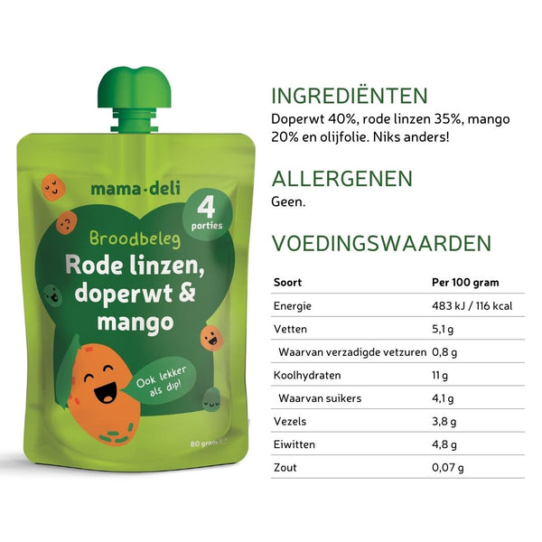 Baby broodbeleg rode linzen, doperwt & mango 8 mnd