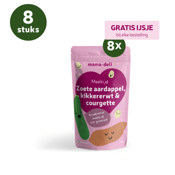 12+ maanden maaltijden | kikkererwt, zoete aardappel & courgette - Mama Deli