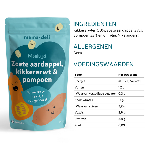 8 + maanden maaltijden | zoete aardappel kikkererwt & pompoen
